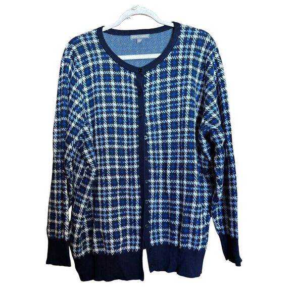 Jessica London Cardigan Womens 22 24 Multicolor Plaid Button Stretch Sweater - Picture 1 of 9